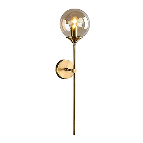 Image of RENKTE Modern Minimalist Wall Sconce Light, 15cm Glass Ball Lamp Shade and Aluminium Support Lamp for Bedroom and Hallway (Amber)