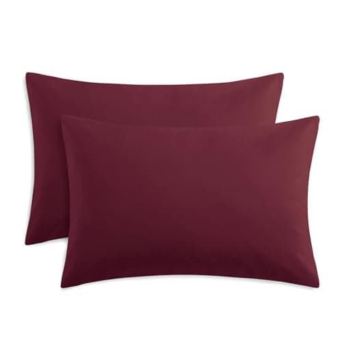 Image of RUIKASI Red Pillow Cases 2 Pack - Burgundy Plain Pillowcases with Envelope Closure Breathable Premium Brushed Microfiber Set of 2 Pillow Covers Standard 50x75 cm