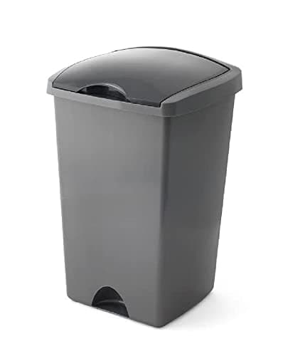 Image of Addis 50ltr Lift Up Flat top Kitchen Waste Trash Complete Bin, Metallic Silver & Dark Grey