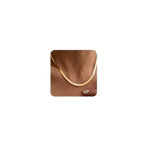 Image of Hipwope 14K Gold/Silver Plated Snake Chain Necklace，Herringbone Necklace For Women Gold Filled Flat Chain Necklace for Women Girl Gifts Jewelry Adjustable Necklace 3/5MM(W) 16"/18" 20"/22"/24"(L)