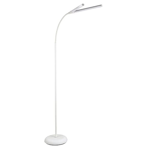 Image of PURElite Natural Daylight Floor Lamp – Twin Lights for Double Power, Flexible LED Floor Light, 4 Colour Brightness Settings, Natural Daylight Bulbs for Reading, Needlework, Sewing, Crafting - White
