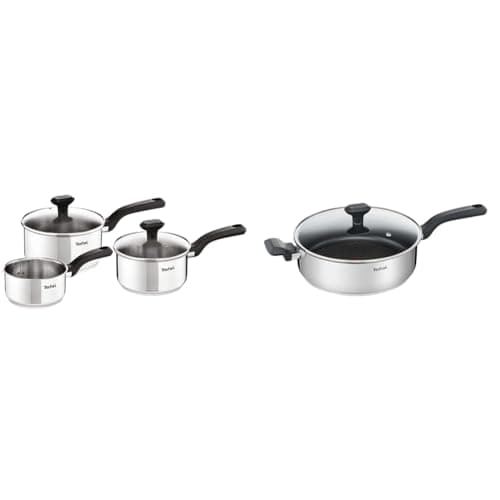 Image of Tefal 3 Piece Comfort Max, Stainless Steel Saucepan Set, Silver & 26cm Comfort Max Stainless Steel Non-Stick Saute Pan and Lid, Silver