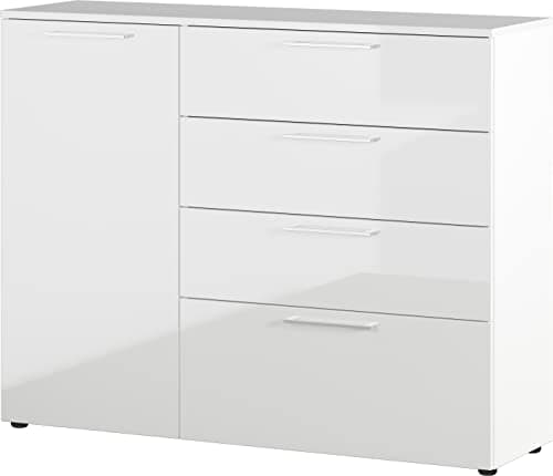 Image of Germania Chest of drawers 3554-84 GW-Sunnyvale, in white, front and top panel high gloss, 135 x 107 x 40 cm (WxHxD)