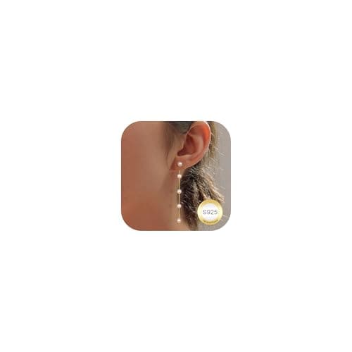 Image of Dochais s925 long pearl earrings, 14k gold-plated pearls earring, gold/silver earrings with pearl,hanging earrings, waterproof hypoallergenic fashion jewelry for women girls