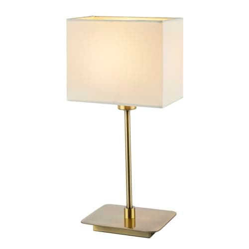 Image of Happy Homewares Contemporary Antique Brass Bedside Table Lamp with White Cotton Fabric Shade | 33cm x 16cm x 10cm | 1 x 7w | Inline Cable Switch