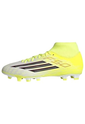 Image of adidas Unisex F50 Club Mid Cut Firm Ground/Multi Ground Football Boots, Team Solar Yellow 2/core Black/Lucid red, 8 UK