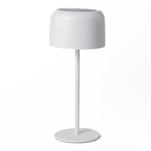 Image of Garden Gear Solar Metal Table Touch Lamp – Waterproof, USB & Solar Powered, 3 Brightness Levels, LED, Cordless Outdoor & Indoor Light, Matte Finish, Non-Slip Base – Onyx Black/White (White)