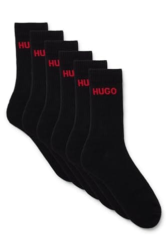 Image of HUGO Mens 6P QS RIB LOGO CC Six-pack of quarter-length socks with logo detail
