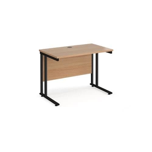 Image of Office Monster Cooper straight desk 1000mm x 600mm - black cantilever leg frame, beech top