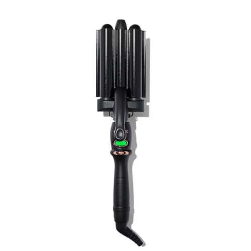 Image of amika high tide deep hair waver - beach waver hair curler with 3 tourmaline ceramic 0.7” barrels - delivers beach waves without marks - digital adjustable temperature - heat-resistant handle