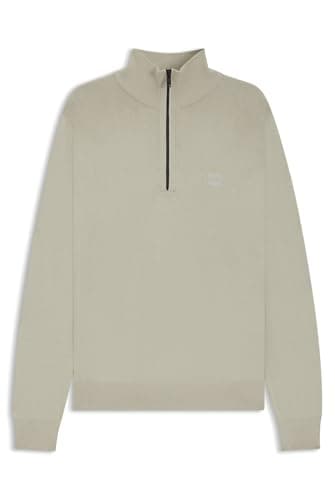 Image of BOSS Mens Zip Neck Sweater Long Sleeve Cotton Light Beige XL