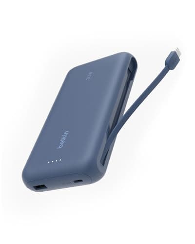 Image of Belkin Portable Power Bank for Fast Charging with Integrated Cable 20K PD 30 W, USB-C Power Delivery, Battery Pack for iPhone 16 Series, iPad Pro, Galaxy S25 Series, etc. Blue