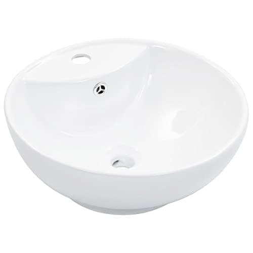 Image of vidaXL White Ceramic Wash Basin - Round Basin Design with Overflow, Above Counter Installation, Contemporary Gloss Finish - 46.5x18 cm