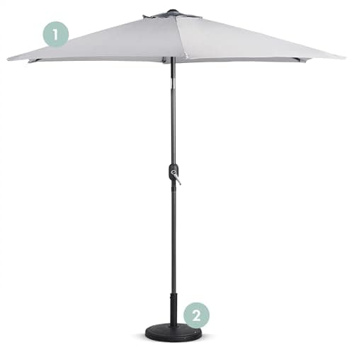 Image of VonHaus Parasol with Base – 2.7M Parasol Umbrella for Outdoor, Garden, Patio – Sun Shade Canopy with Hand Crank & Tilt Function – UV30+ Protection, Air Vent, Powder Coated Steel Frame, Grey