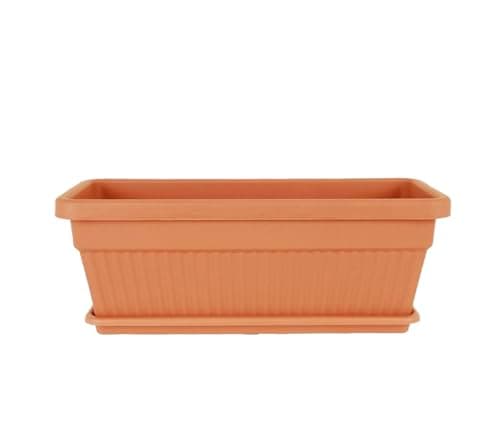 Image of Tamersgifts Heavy Duty Windowsill Trough Window Box Plastic Plant Pots with Matching Saucer (Terracotta, L 60cm x W 25cm x H 23cm)