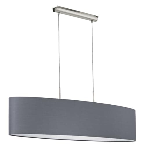 Image of Eglo Pasteri Textile Pendant Lamp, Nickel Matt Steel and Grey Fabric Hanging Light, Oval Living Room Ceiling Lighting, E27 Socket, Ø: 53 cm (39.3")