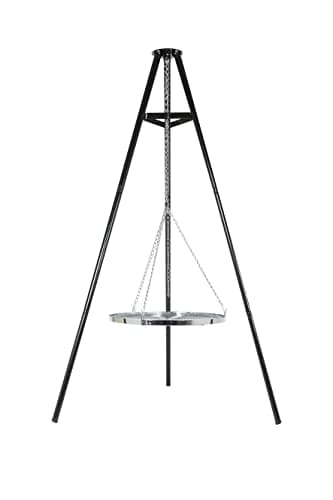 Image of La Hacienda Tripod with BBQ Cooking Grill - Adjustable Height - Portable - Camping, Black