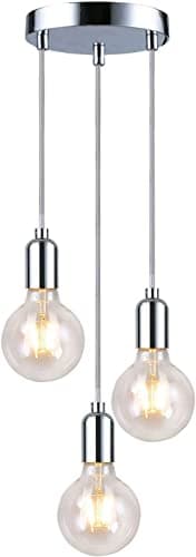 Image of Modern Spiral 3 Pendant Light Fitting, Retro E27 Edison Style Lamp Holder ,Suspended Pendant Ceiling Light Fitting-Chrome