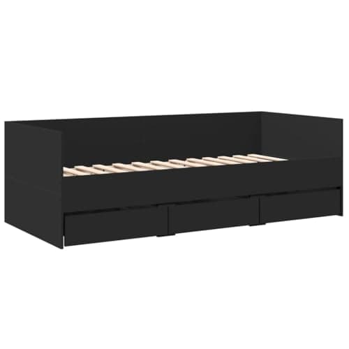 Image of vidaXL Daybed with Drawers, Sofa Bed for Living Room Bedroom, Guest Bed, Sleeper Sofa Day Bed, Modern Style, Black 75x190 cm Engineered Wood