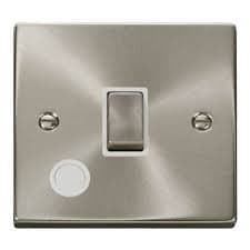 Image of Click Deco VPSC522WH Satin Chrome ‘Ingot’ 20A Double Pole Switch with Flex Outlet White Insert