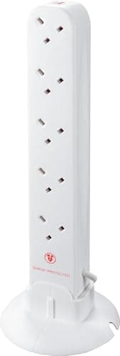 Image of Masterplug Ten Socket Surge Protected Extension Tower, 1 Metre Cable, White