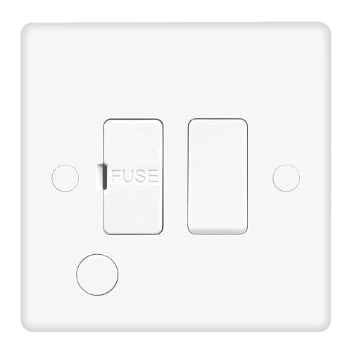 Image of EVOGES Vector 13A Switched Fused Connection Unit with Front Flex Outlet, White, UK FCU Spur Switch, Screw Caps Included