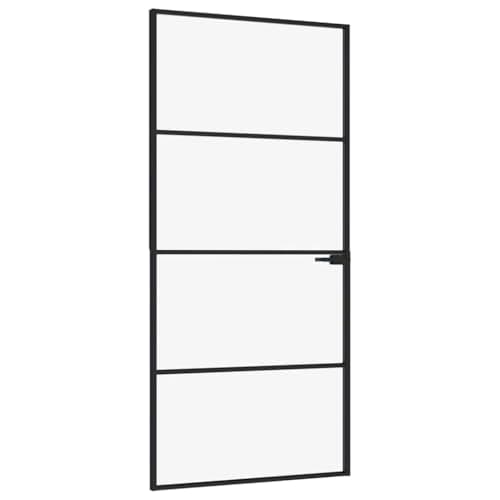 Image of vidaXL Black Interior Door with Tempered Glass and Aluminium Frame - 93x201.5 cm | Modern Black and Transparent Glass Door for Contemporary Home Design