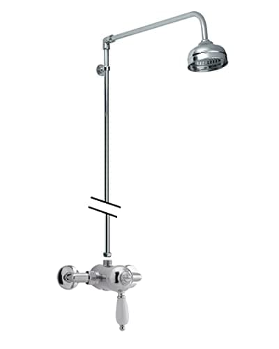 Image of Nuie SBT53MV1 Bundle Traditional Bathroom Exposed Manual Shower Valve and Victorian Inspired Rigid Riser Kit, Chrome
