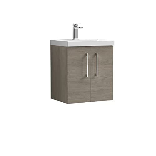 Image of nuie ARN2521D Arno Modern Bathroom Wall Hung 2 Door Vanity Unit with Thin-Edge Ceramic Basin, Solace Oak
