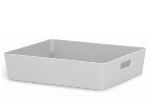 Image of Home Fittings ® Wham Studio Rectangular Basket 25 x 20 x 6 CM Manhattan Grey Large Plastic Studio Storage Baskets Organizers With Handles for Cupboard, Bathroom, Office, Makeup Storage