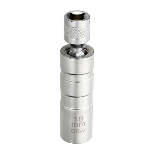 Image of sourcing map 1pcs Spark Plug Socket Set 3/8" Drive 18mm Swivel Magnetic 12 Point Thin Wall Spark Plug Socket with 360 Degree Swivel CR-V Steel, Silver