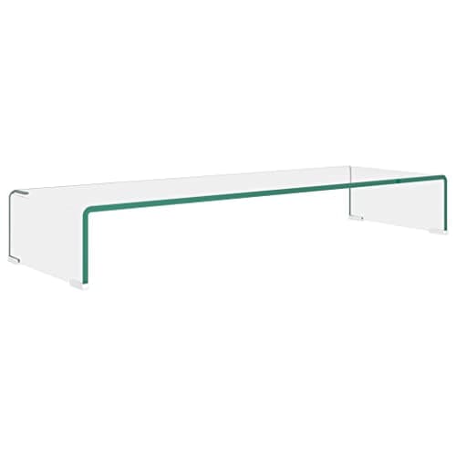 Image of vidaXL Glass TV Stand - Tempered Glass Monitor Riser, Modern Design, Suitable for Multimedia Devices, Easy to Clean, Clear Color, 90x30x13 cm Dimensions