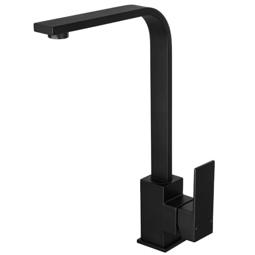 Image of Peppermint Black Square Kitchen Tap Monobloc Matt Black Sink Taps for Kitchen Mixer Taps 1 Hole Single Lever Sink Mixer Tap Square Base Modern Flat Faucet Under Cabinets with 360 Swivel Spout