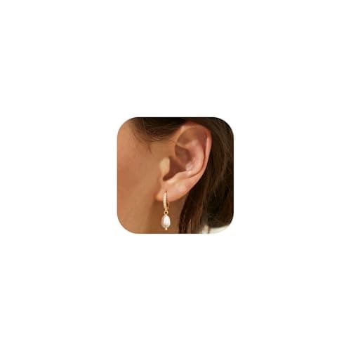 Image of Tewiky Gold Pearl Earrings for Women - 14K Gold Plated Drop Earrings with Cubic Zirconia Small Hoop Earring Hypoallergenic Women Lady Mom Jewelry Gifts