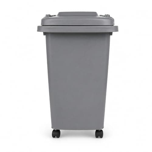 Image of BURAKH Recycling Wheelie Bin Dustbin Rubbish Waste Trash Kitchen Home Office 30L 50L | Indoor Outdoor Rubbish Waste with Wheels | Recycling Food Dustbin Outdoor Wheelie Bin Green/Red (Grey, 50 Litre)