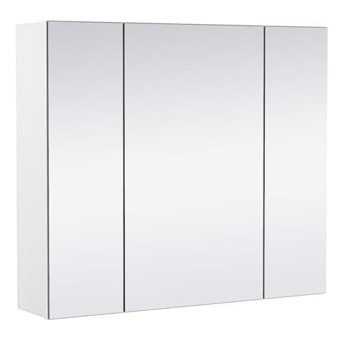 Image of Yaheetech Bathroom Mirror Storage Cabinet Wall Mounted Cabinet Storage Unit with 3 Mirror Doors & Adjustable Shelf, 15x70.5x60.5cm, Modern, White