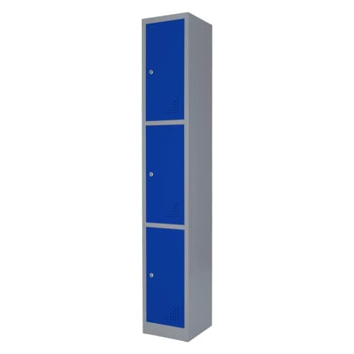 Image of The Workplace Depot 3 Door Heavy Duty Metal Locker – Reinforced Steel, Grey-Blue Finish, 1800mm High, Lockable & Ventilated Staff Storage for Office, Warehouse or Workplace (3 Door, Blue)