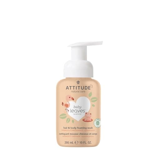 Image of ATTITUDE 2-in-1 Hair and Body Foaming Baby Wash, EWG Verified Shampoo Soap, Dermatologically Tested, Made with Naturally Derived Ingredients, Vegan, Orange and Pomegranate, 295 mL