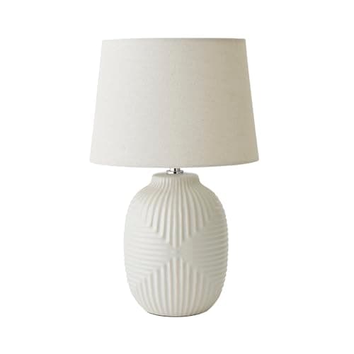 Image of ValueLights | Harrison Taper Shade White Geo Ribbed Pattern Gloss Medium Table Lamp with Bulb | Table Lamps, Home Décor & Improvement Essential | Light Bulb Included