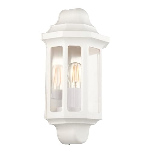 Image of Bamboo Panda Half Lantern Wall Light Traditional Outdoor 15W LED E27 GLS IP44 Matt Garden Lamp (White, Without PIR)