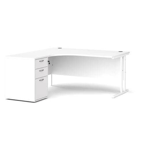 Image of Office Monster Cooper left hand ergonomic desk 1600mm with white cantilever frame and desk high pedestal - white