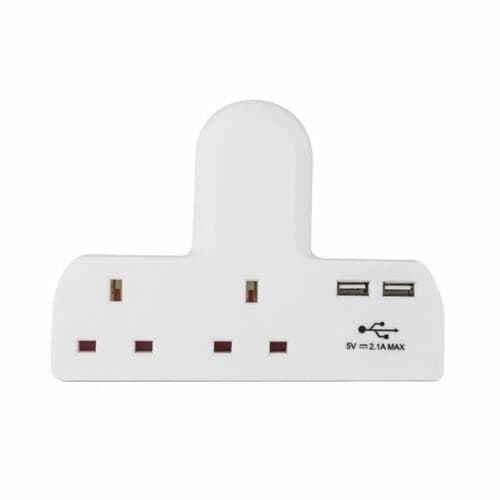 Image of ShaniTech 2 Way Gang 2 USB Ports Wall Adaptor Plug Adapter