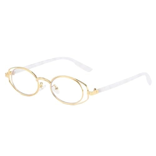 Image of PYYLTTP Vintage Double-circle Oval Glasses Frame Men Eyeglasses Women Luxury Eyewear sunglasses(Gold White Clear)
