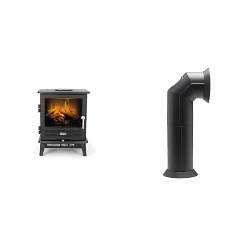 Image of Dimplex Willowbrook Optimyst Electric Stove, Black Free Standing Electric Fireplace & Stove Pipe, Matte Black Plastic Flue Pipe Accessory