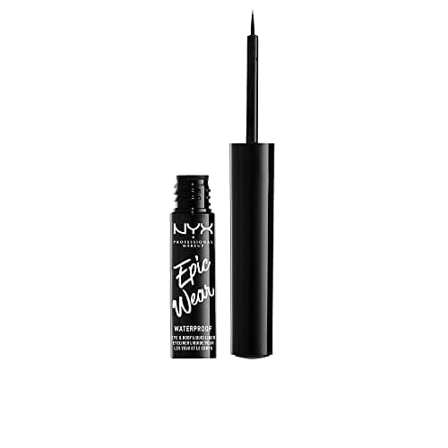 Image of NYX Professional Makeup Black Liquid Eye Liner, Epic Wear Semi Permanent Liquid Liner, Flexible Brush Tip Applicator, Intensely Pigmented Shades, Waterproof Vegan Formula, Shade: Black