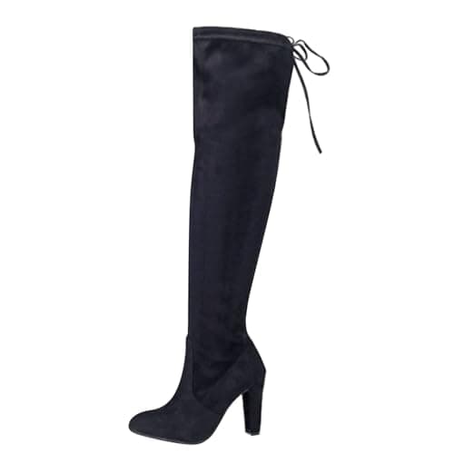 Image of Generisch Foreign Trade New Plus Size Long Boots for Women High Heeled Pointed Over the Knee Boots with Lacing Back, black, 10 UK