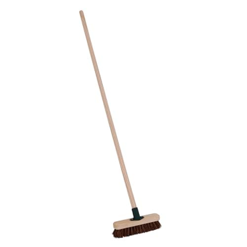 Image of CHARLES BENTLEY Deck Scrub Brush, Outdoor Broom, Bassine Bristles, 4ft Handle, Wooden Handle, 9 Inch Brush, Garden, Patio, Decking, Durable (130x23x6cm)