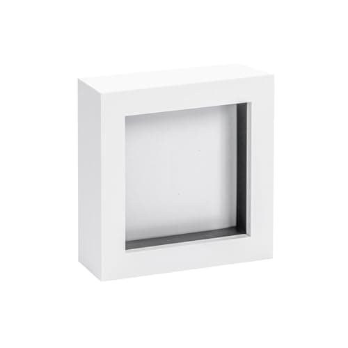 Image of Nicola Spring 3D Shadow Box Photo Frame - 4 x 4 (10 x 10cm) - Pack of 1 - White 3D Photo Picture Frame Box Small Square Display Case for Crafts, Keepsakes, Wedding, Graduation