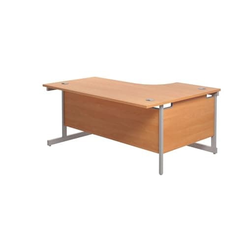 Image of Office Hippo Heavy Duty Left Corner Desk - Strong & Reliable Workstation With Integrated Cable Ports for Office or Home - Beech Top / Silver Frame