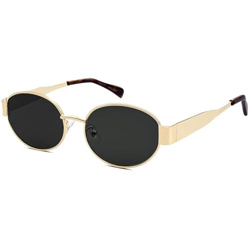 Image of LOJUDI Retro Oval Sunglasses Womens Mens - Round Vintage Metal Frame UV400 Protection-Gold Frame/Black Lens